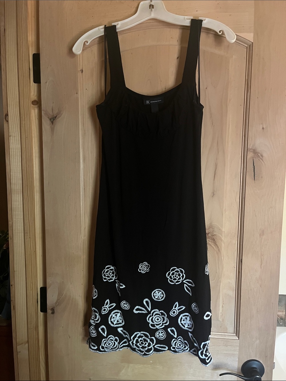 INC International Concepts Black Midi Dress with White Floral Hem